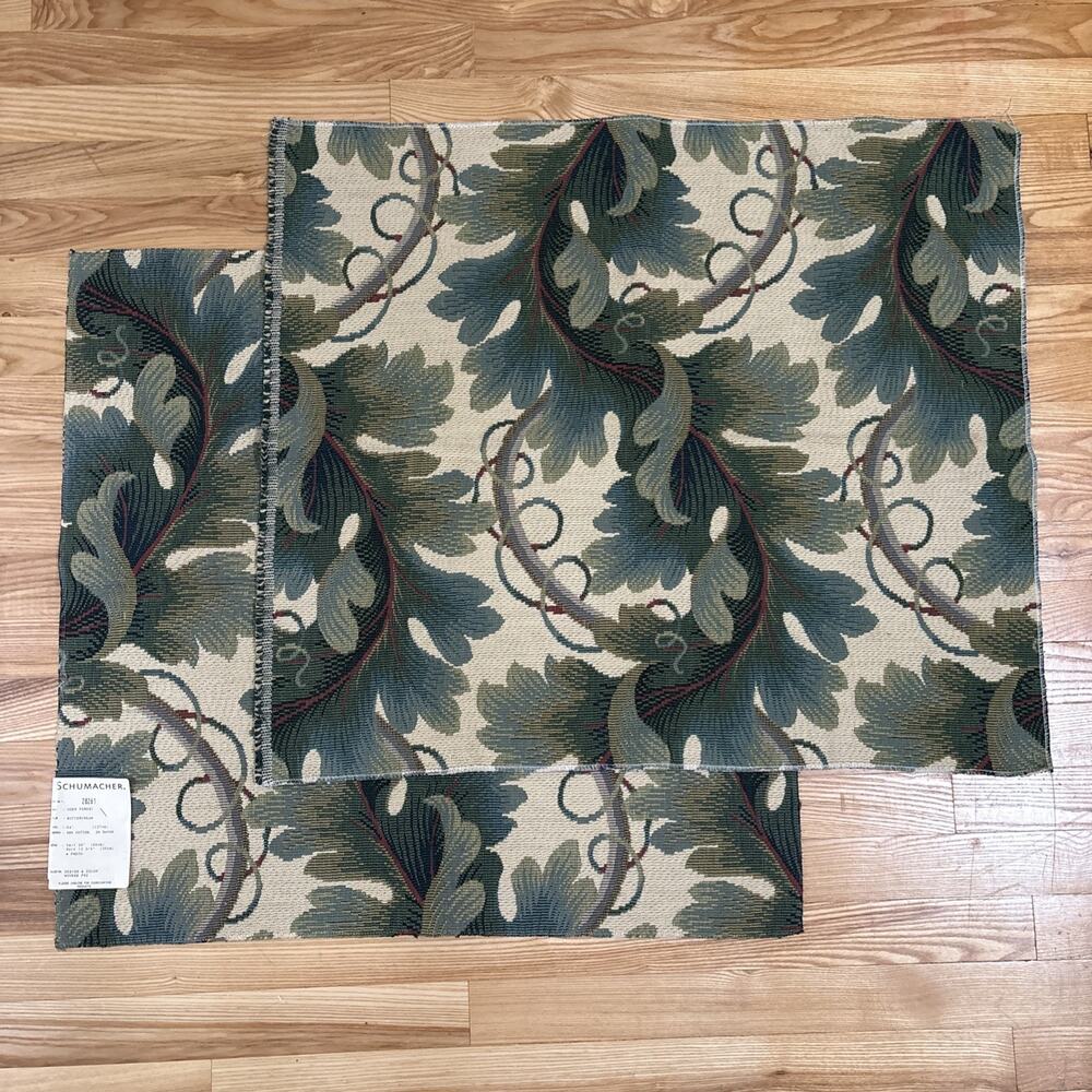 Schumacher Oden Forest Upholstery 98% Cotton Fabric Sample Set Of 2 Green Vines